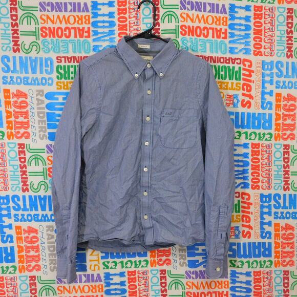 Y2K Striped Abercrombie & Fitch Muscle Button Down Shirt Size M Blue White - Picture 1 of 6